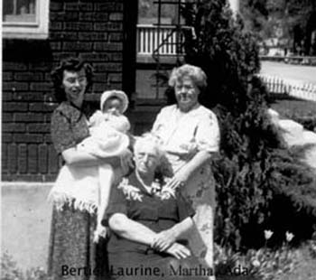 4 generations: Bertha Madsen Jackson, Laurine Jackson Mefford, Martha Caroline Thomander Anderson, Ada Beula Anderson Madsen
